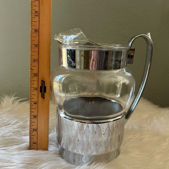 Vintage Hellerware Chrome & Glass Water Pitcher Barware - Picture 9 of 10